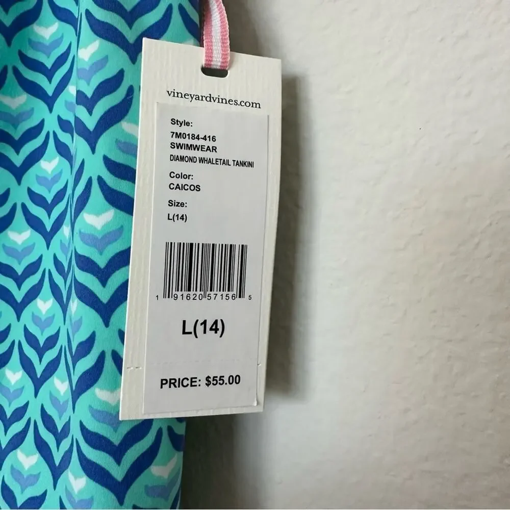 Vineyard‎ Vines Swim Top Girls 14 Blue Green AOP Geometric
